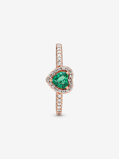 Sparkling Green Elevated Heart Ring
14k rose gold plating