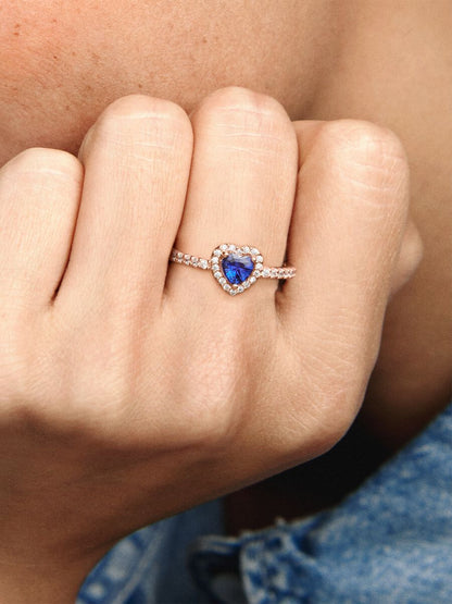 Sparkling Blue Elevated Heart Ring
14k rose gold plating