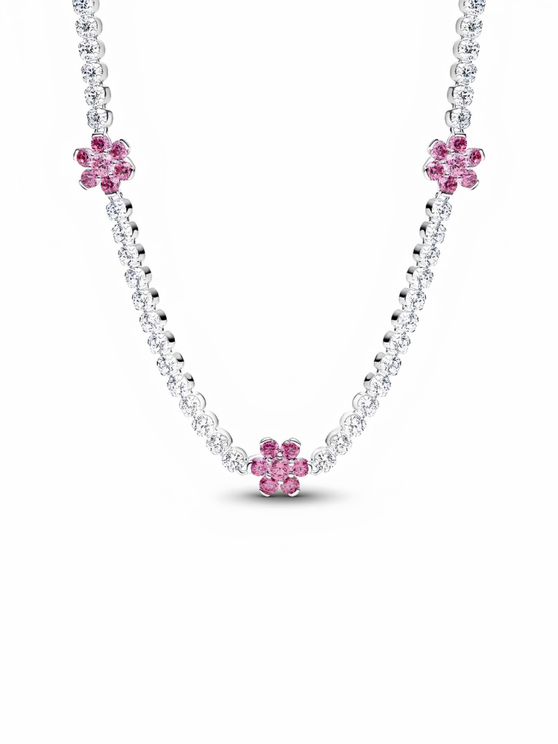 Pink Flower Tennis Necklace