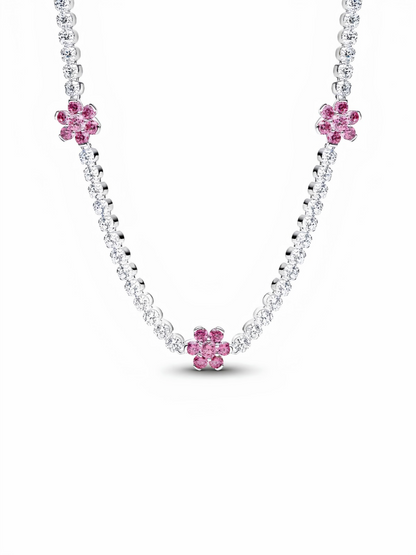 Pink Flower Tennis Necklace
