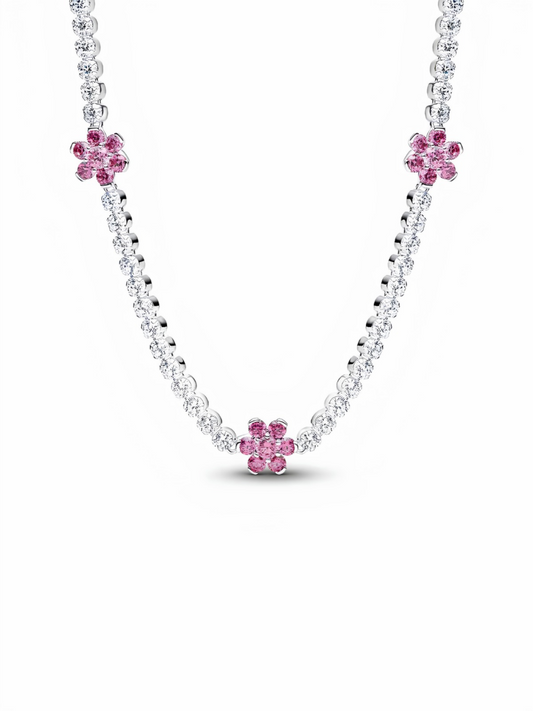 Pink Flower Tennis Necklace