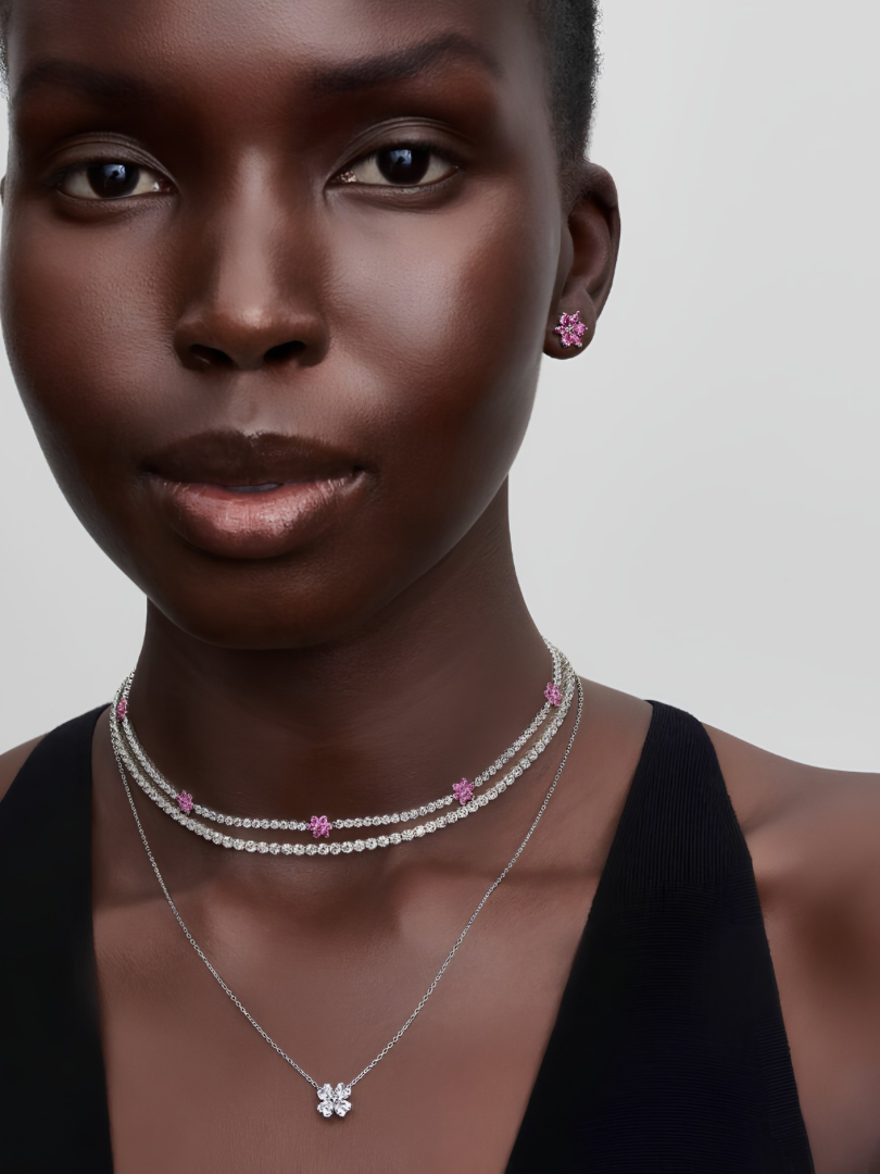 Pink Flower Tennis Necklace
