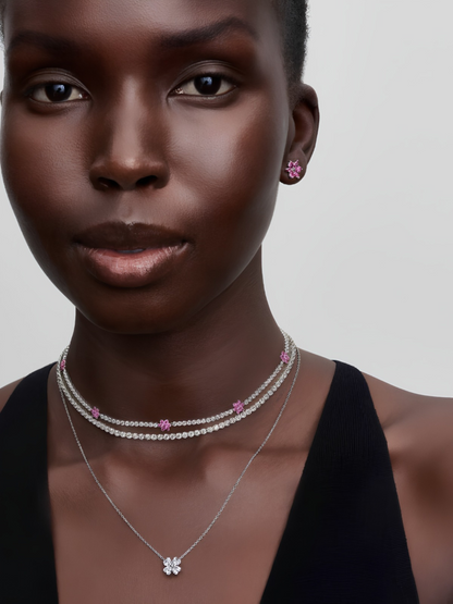 Pink Flower Tennis Necklace