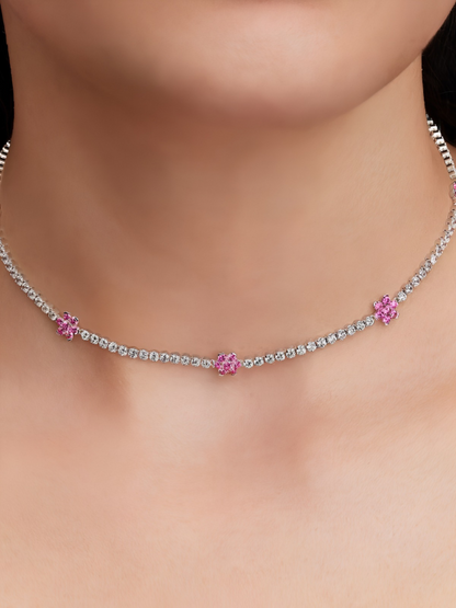 Pink Flower Tennis Necklace
