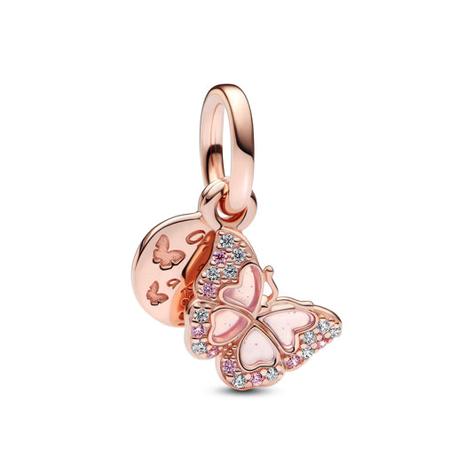 Pink Butterfly & Quote Double Dangle Charm
14k rose gold plating