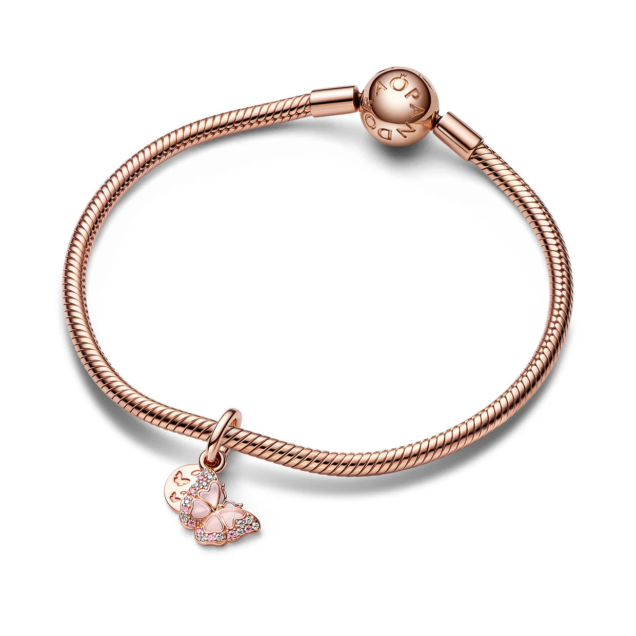 Pink Butterfly & Quote Double Dangle Charm
14k rose gold plating