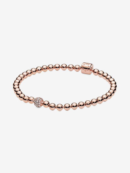 Beads & Pavé Bracelet                        14k rose gold plating