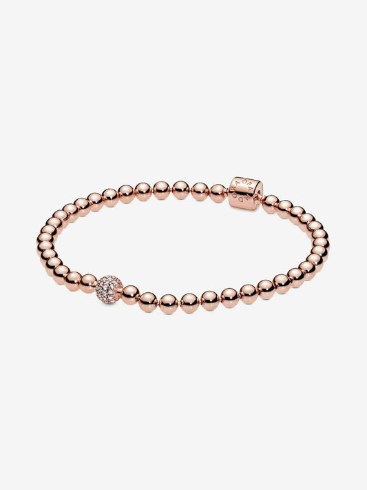 Beads & Pavé Bracelet                        14k rose gold plating