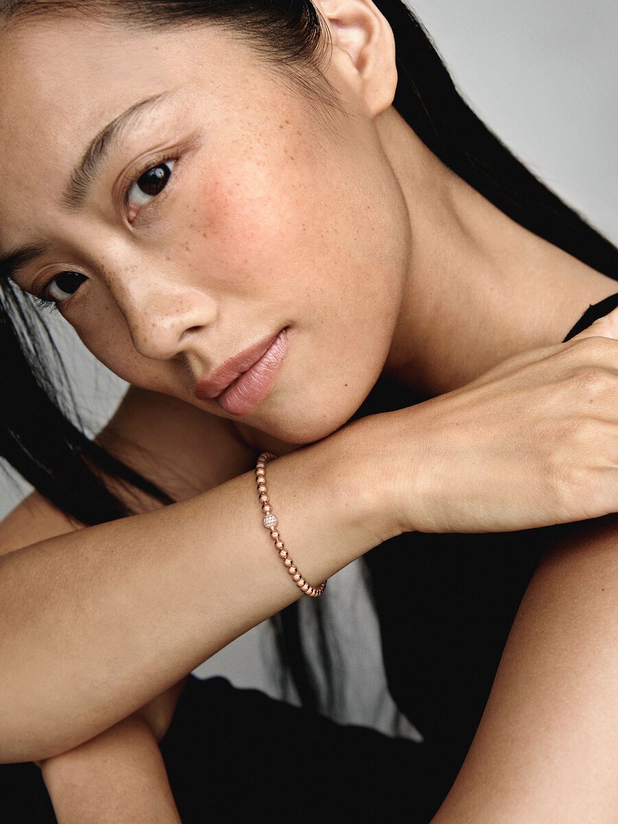 Beads & Pavé Bracelet                        14k rose gold plating