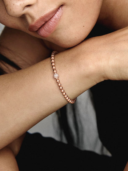 Beads & Pavé Bracelet                        14k rose gold plating