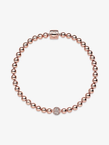 Beads & Pavé Bracelet                        14k rose gold plating