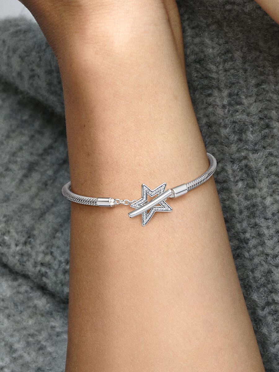 Pandora Moments Asymmetric Star T-bar Snake Chain Bracelet
