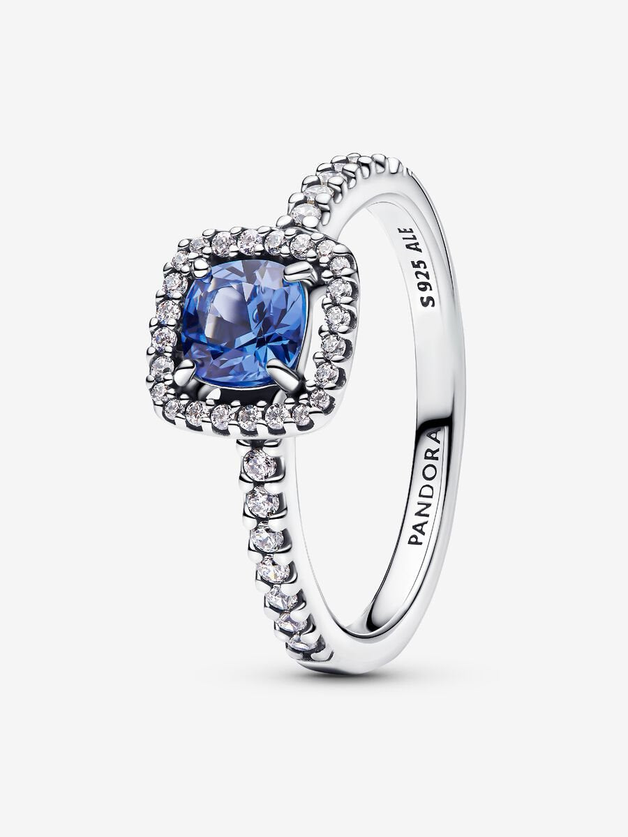Sparkling Square Blue Halo Ring