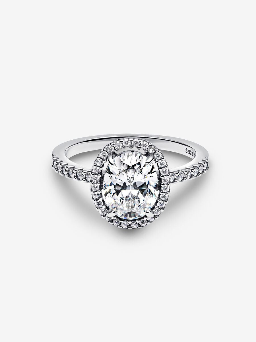 Oval Sparkling Halo Statement Ring