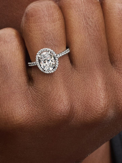 Oval Sparkling Halo Statement Ring