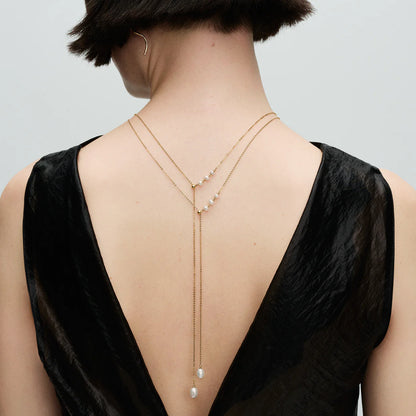 14K Gold-Plated Drop Necklace With White Treated Freshwater Cultured Pearl And Sliding Clasp