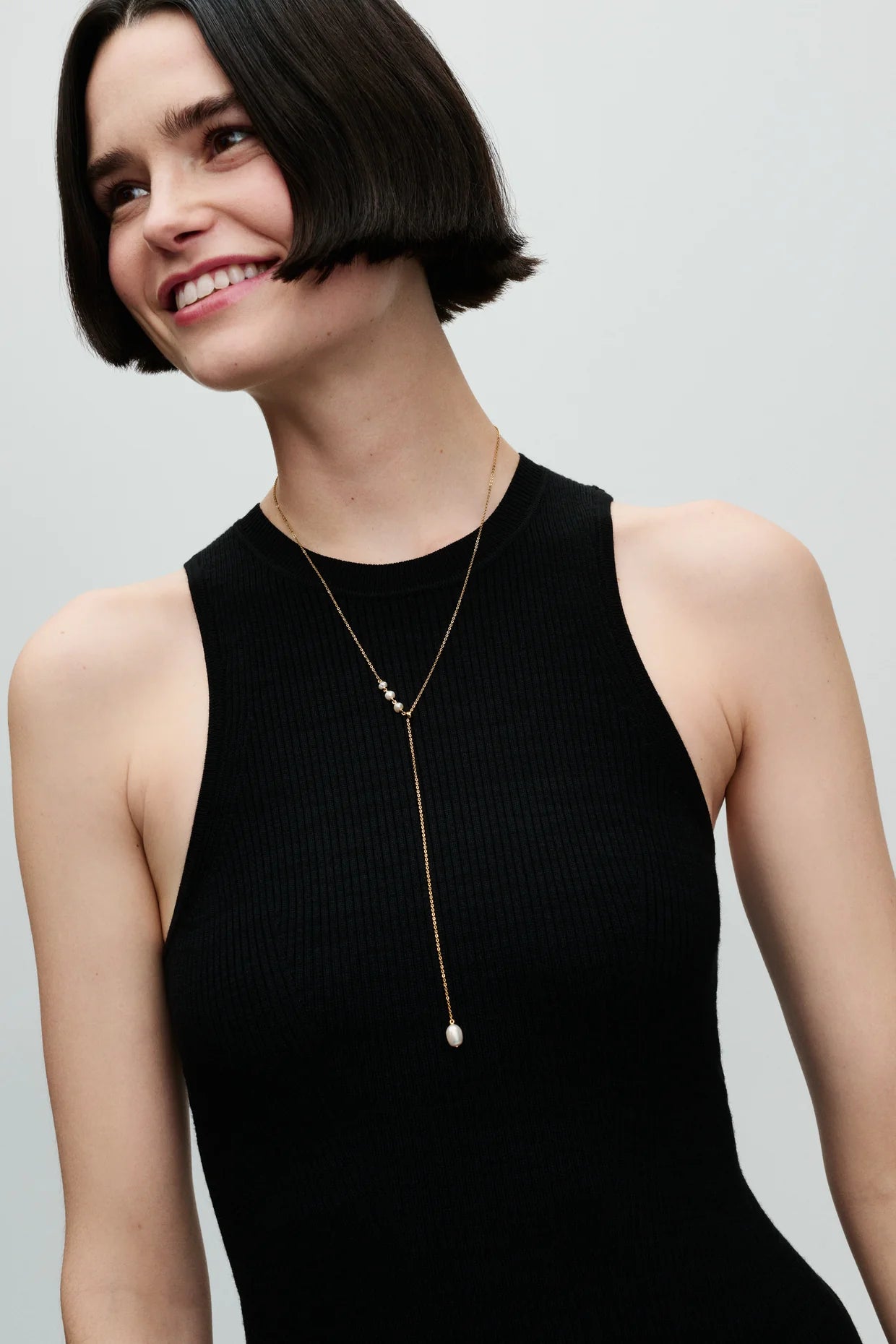 14K Gold-Plated Drop Necklace With White Treated Freshwater Cultured Pearl And Sliding Clasp