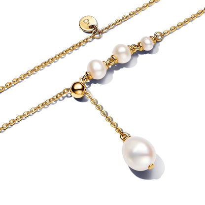 14K Gold-Plated Drop Necklace With White Treated Freshwater Cultured Pearl And Sliding Clasp