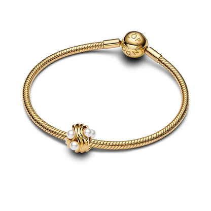14K Gold-Plated Charm With White Lacquered Artificial Pearl