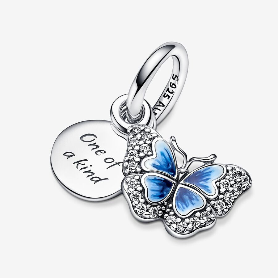 Blue Butterfly & Quote Double Dangle Charm