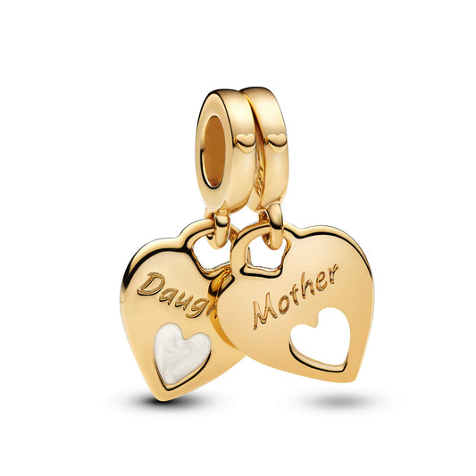 Mother & Daughter Double Heart Split Dangle Charm