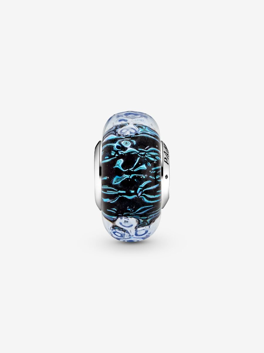 Wavy Dark Blue Murano Glass Ocean Charm