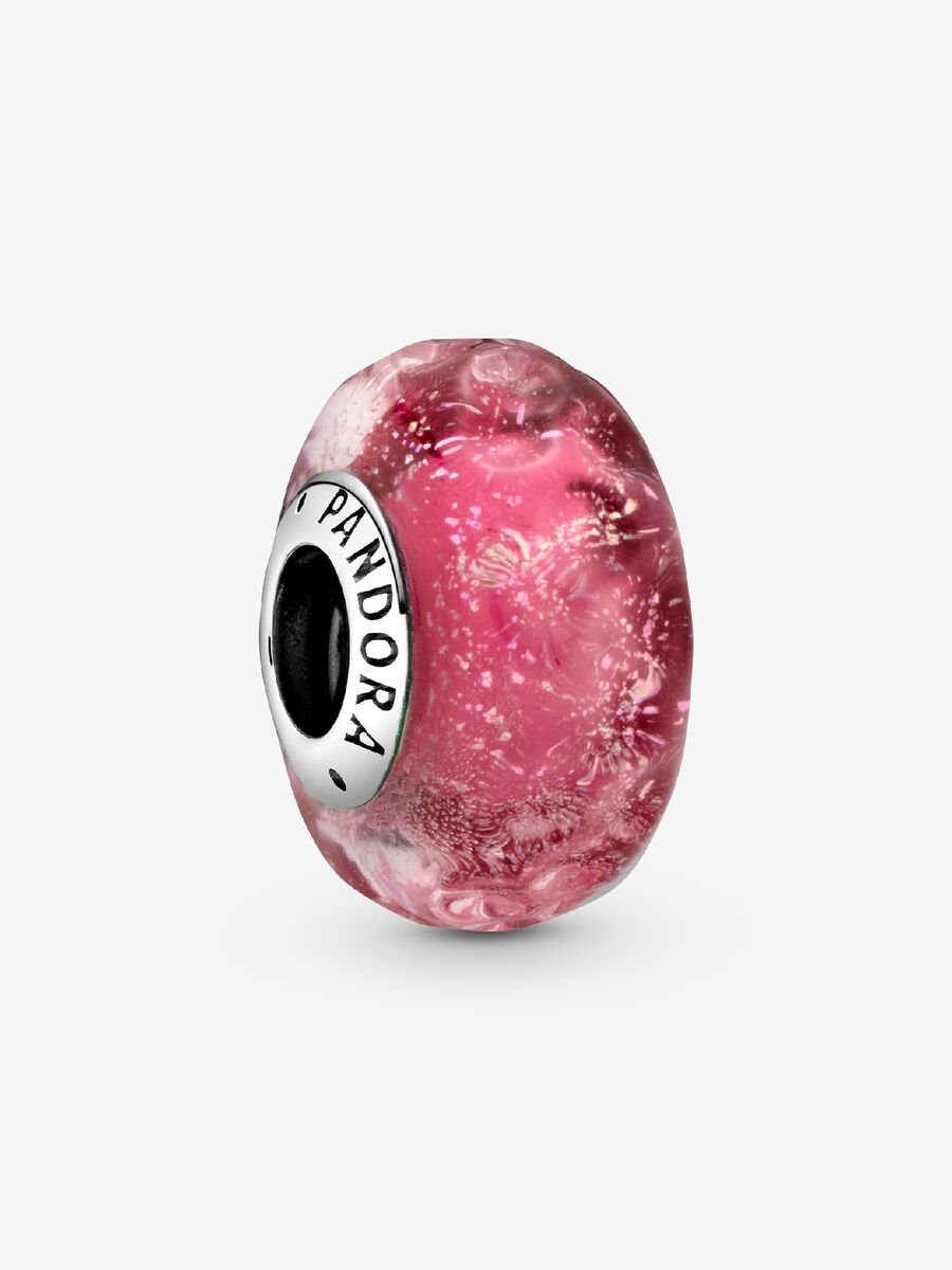 Wavy Fancy Pink Murano Glass Charm