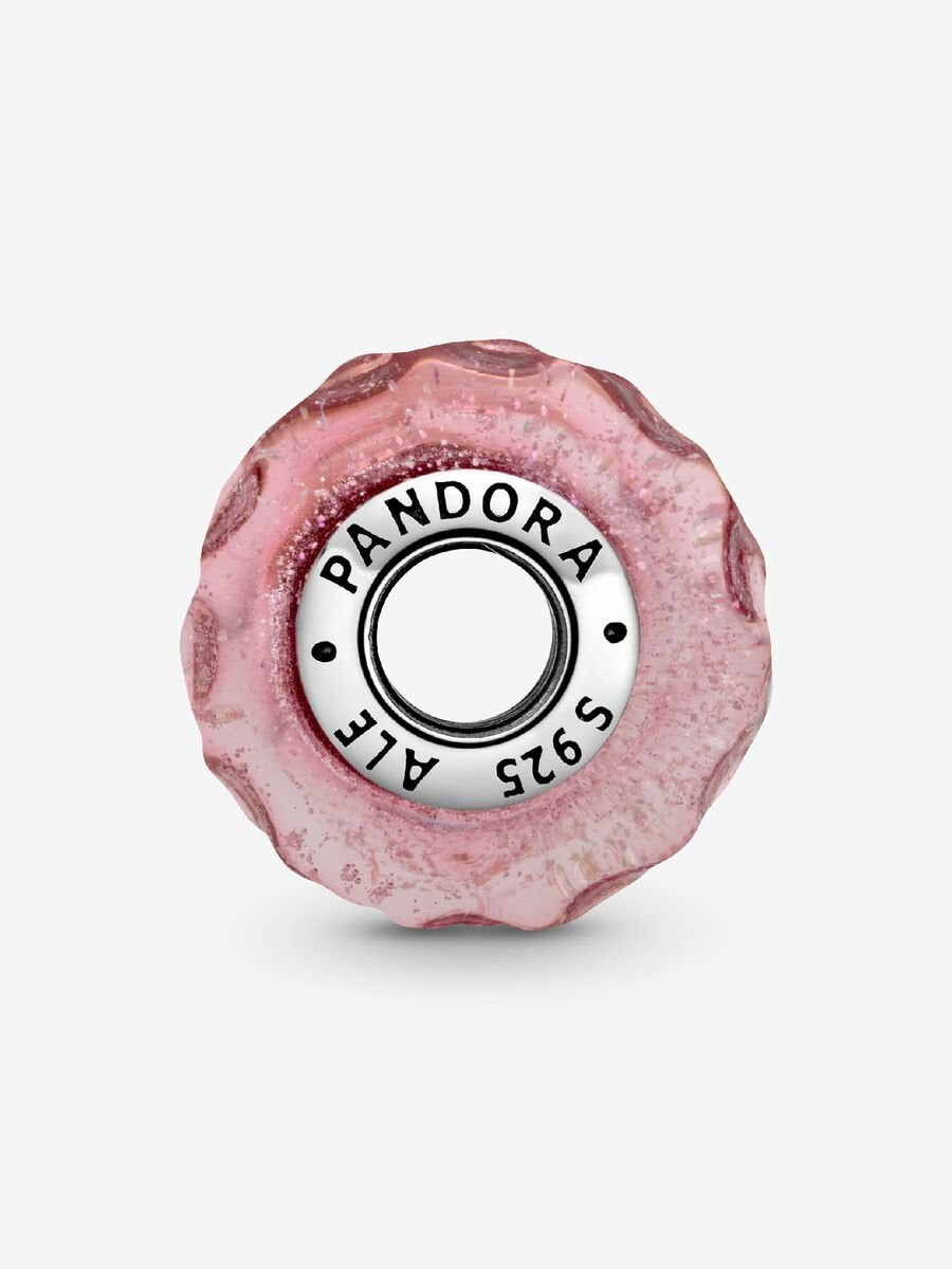 Wavy Fancy Pink Murano Glass Charm