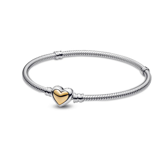 Domed Golden Heart Clasp Snake Chain Bracelet