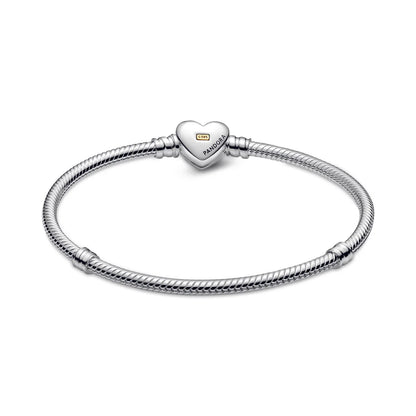 Domed Golden Heart Clasp Snake Chain Bracelet
