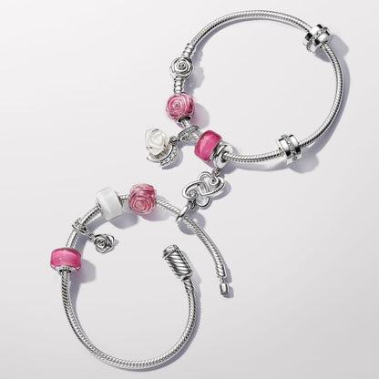 Pandora Moments Rose in Bloom Clasp Snake Chain Bracelet