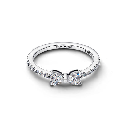 Bow Sterling Silver Ring With Clear Cubic Zirconia