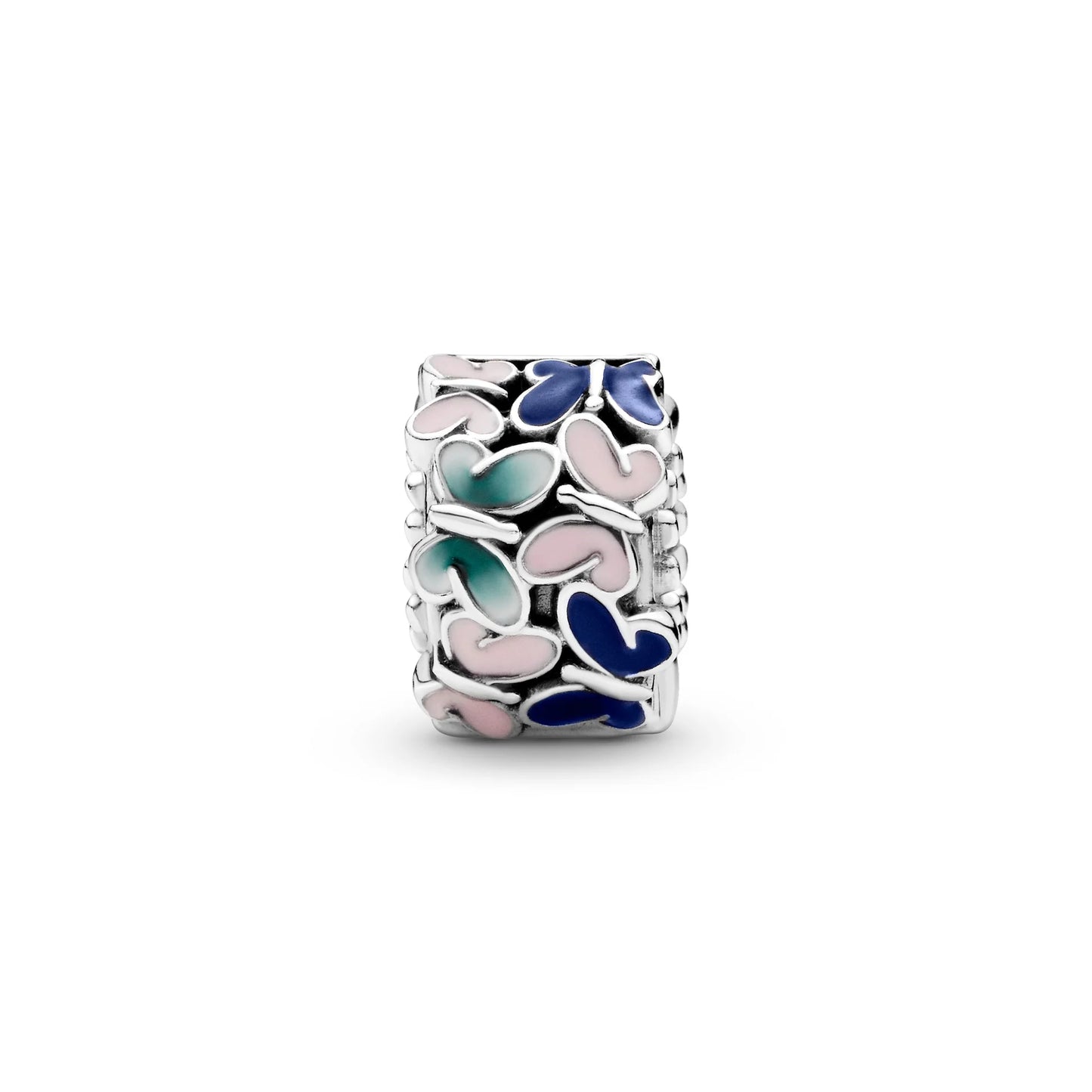 Butterfly Silver Clip With Green, Blue And Pink Enamel