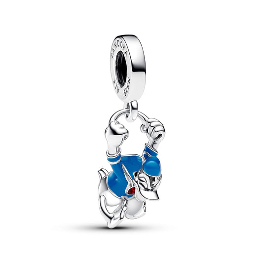 Disney Donald Duck Sterling Silver Dangle With Holographic Red And Blue Enamel