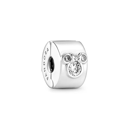 Disney Minnie And Mickey Mouse Sterling Silver Clip With Clear Cubic Zirconia