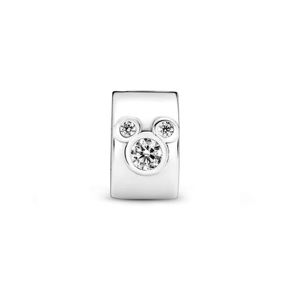 Disney Minnie And Mickey Mouse Sterling Silver Clip With Clear Cubic Zirconia
