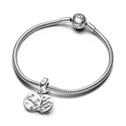 Family Sterling Silver Double Dangle With Stellar Blue Crystal And Clear Cubic Zirconia