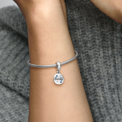 Family Sterling Silver Double Dangle With Stellar Blue Crystal And Clear Cubic Zirconia