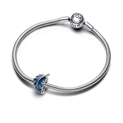 Feather Sterling Silver Charm With Transparent Blue Enamel
