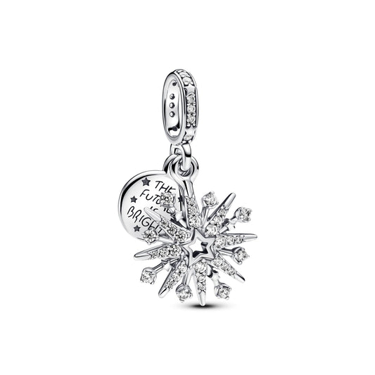 Firework Sterling Silver Double Dangle With Clear Cubic Zirconia