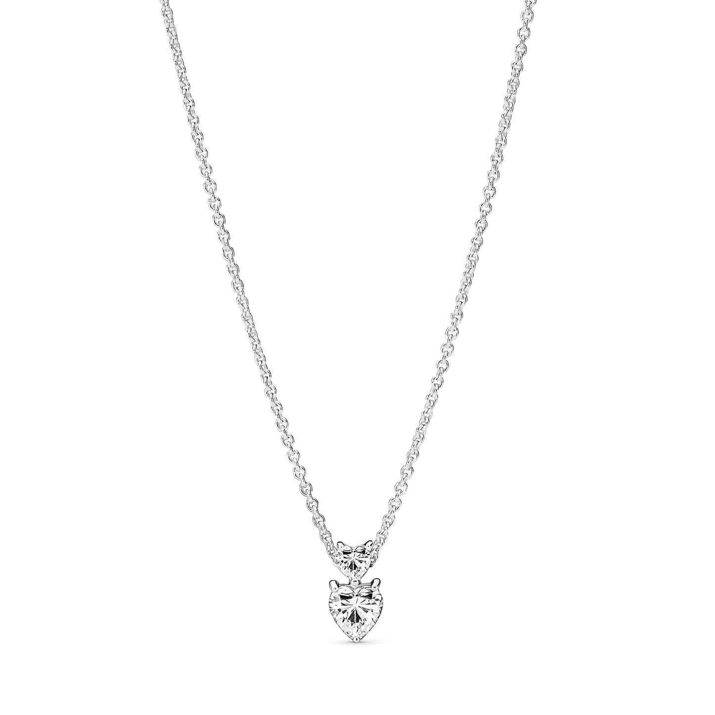 Double Heart Pendant Sparkling Collier Necklace Sterling silver