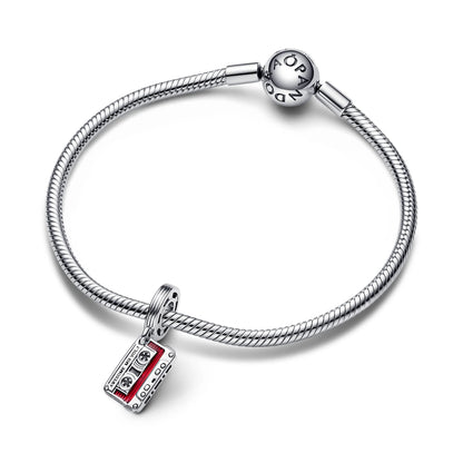 Marvel Cassette Tape Sterling Silver Dangle With Black And Transparent Red Enamel