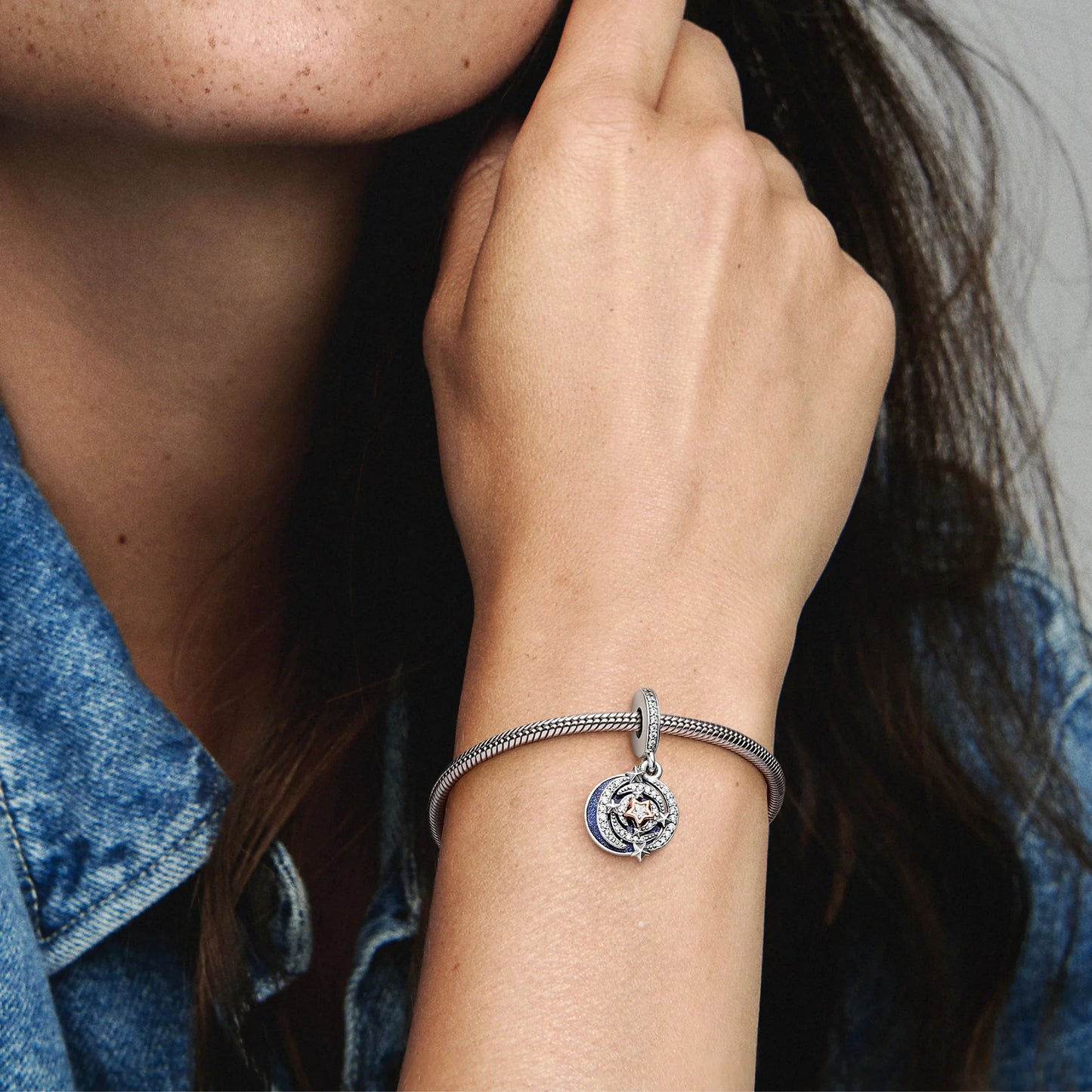 Shooting Star Sterling Silver And 14K Rose Gold-Plated Double Dangle With Clear Cubic Zirconia And Shimmering Blue Enamel