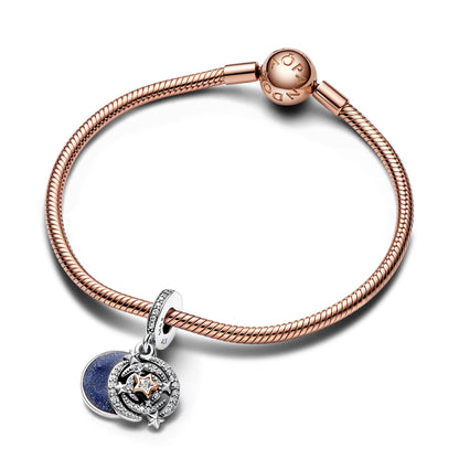 Shooting Star Sterling Silver And 14K Rose Gold-Plated Double Dangle With Clear Cubic Zirconia And Shimmering Blue Enamel