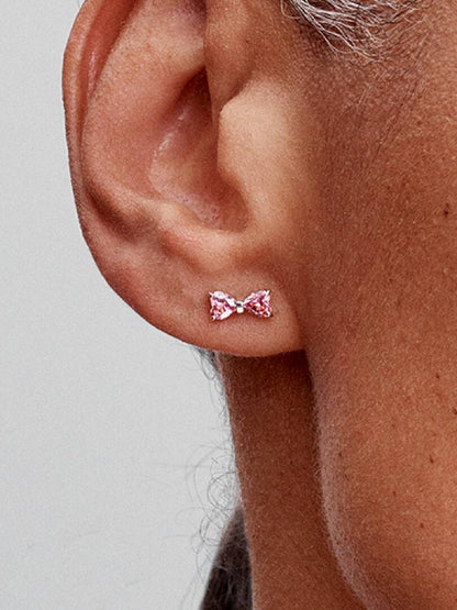 Sparkling Pink Bow Stud Earrings
