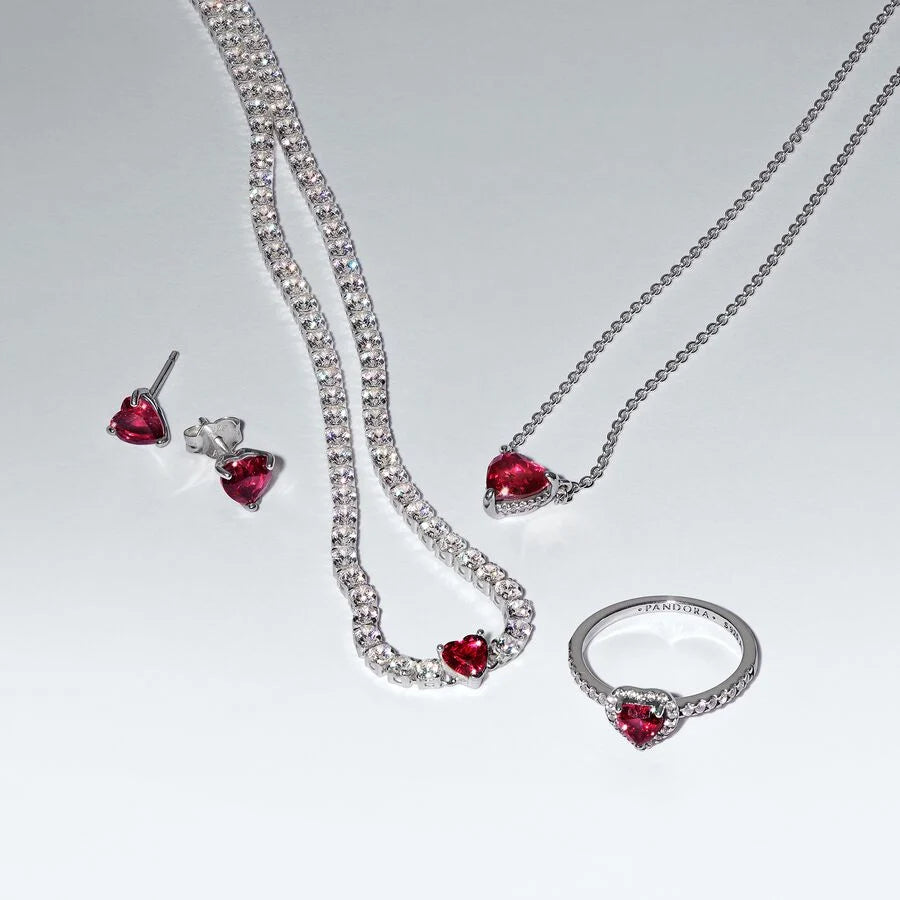 Red Sparkling Heart Tennis Bracelet