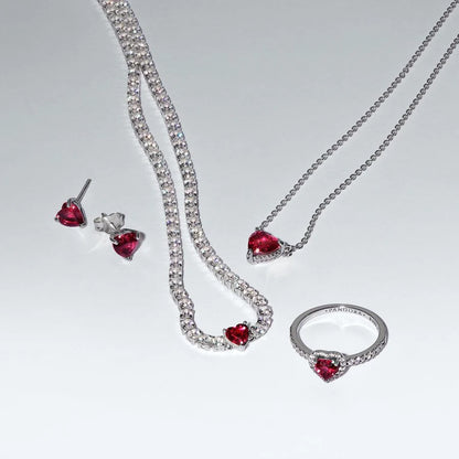Red Sparkling Heart Tennis Bracelet
