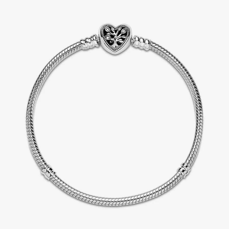 Pandora Moments Family Tree Heart Clasp Snake Chain Bracelet