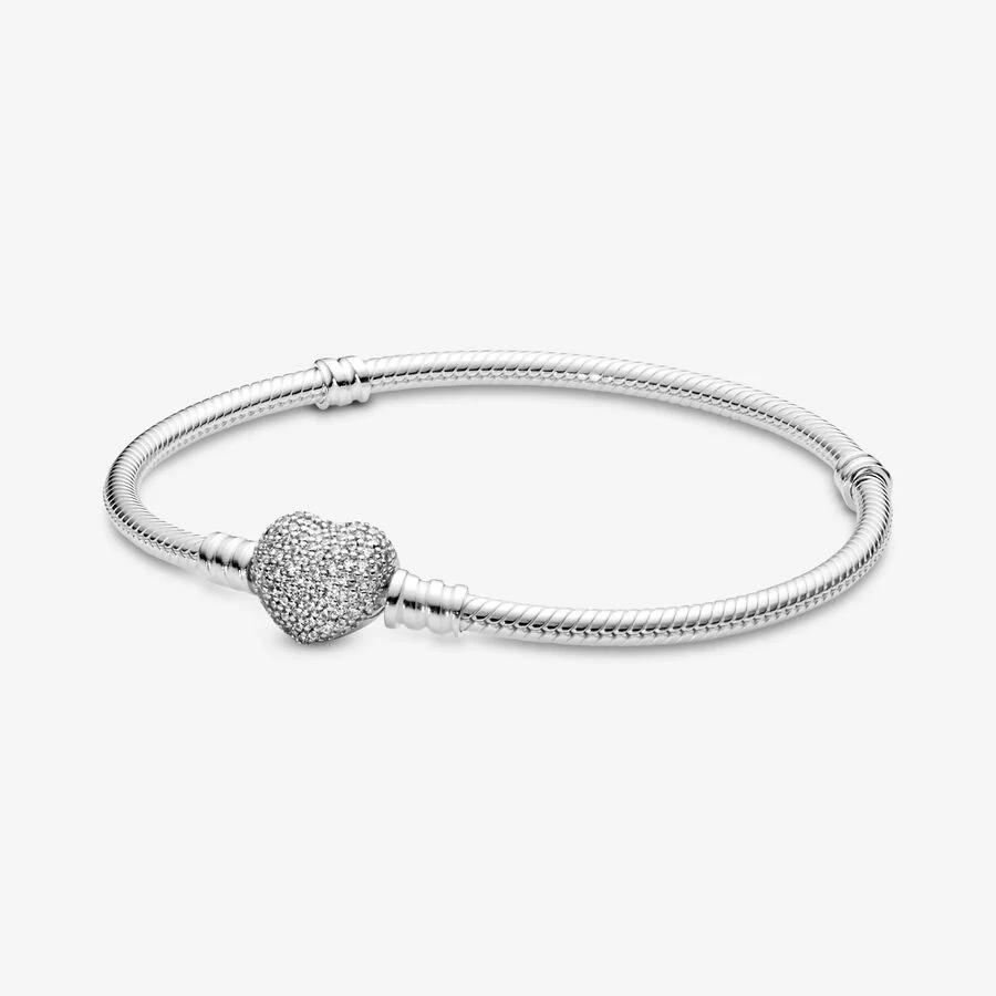 pandora bracelet with heart-shaped clasp and cubic zirconia