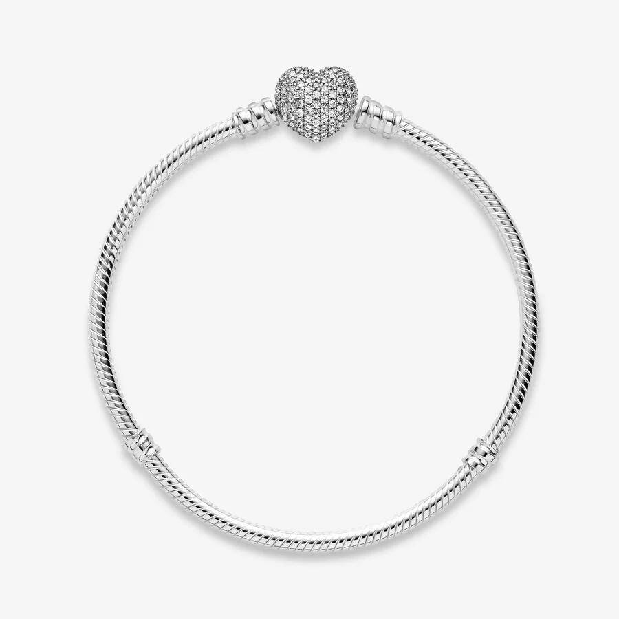 pandora bracelet with heart-shaped clasp and cubic zirconia